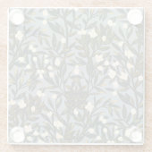 Floral pattern on  dusty blue-gray background ガラスコースター (裏面)