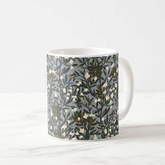 Floral pattern on  dusty blue-gray background コーヒーマグカップ (正面右)