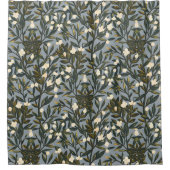 Floral pattern on  dusty blue-gray background シャワーカーテン (正面)