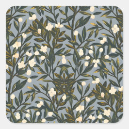Floral pattern on  dusty blue-gray background スクエアシール