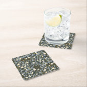 Floral pattern on  dusty blue-gray background スクエアペーパーコースター (インサイチュ)