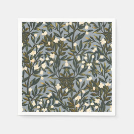 Floral pattern on  dusty blue-gray background スタンダードカクテルナプキン