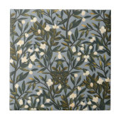 Floral pattern on  dusty blue-gray background タイル (正面)