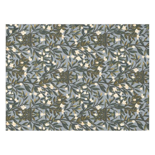 Floral pattern on  dusty blue-gray background テーブルクロス (正面(横))