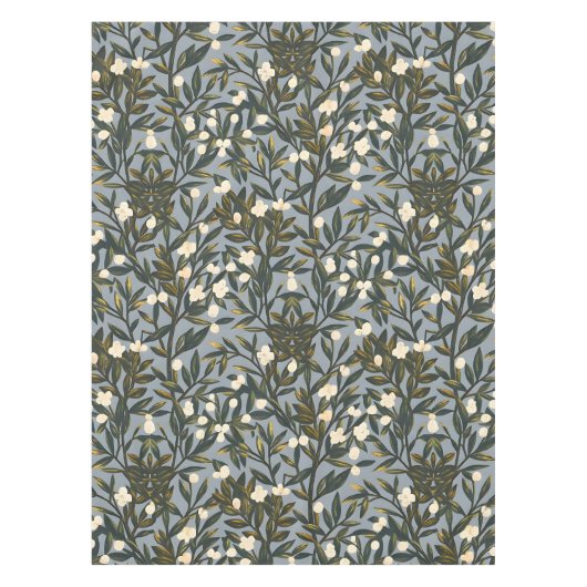 Floral pattern on  dusty blue-gray background テーブルクロス (正面)