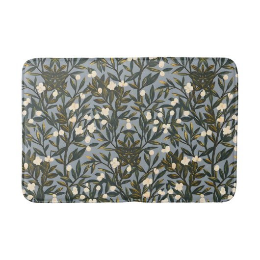 Floral pattern on  dusty blue-gray background バスマット (正面)