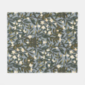 Floral pattern on  dusty blue-gray background フリースブランケット (正面(横))
