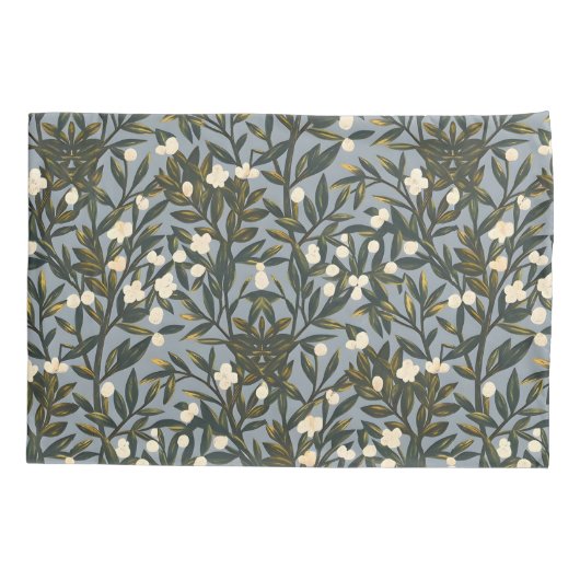 Floral pattern on  dusty blue-gray background 枕カバー (裏面-左)