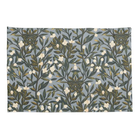 Floral pattern on  dusty blue-gray background 枕カバー (裏面-右)