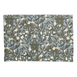 Floral pattern on  dusty blue-gray background 枕カバー