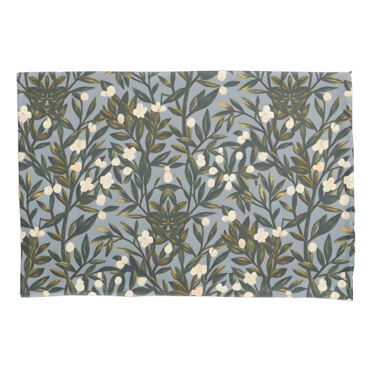 Floral pattern on  dusty blue-gray background 枕カバー (正面左)