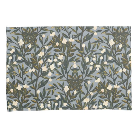 Floral pattern on  dusty blue-gray background 枕カバー (正面右)