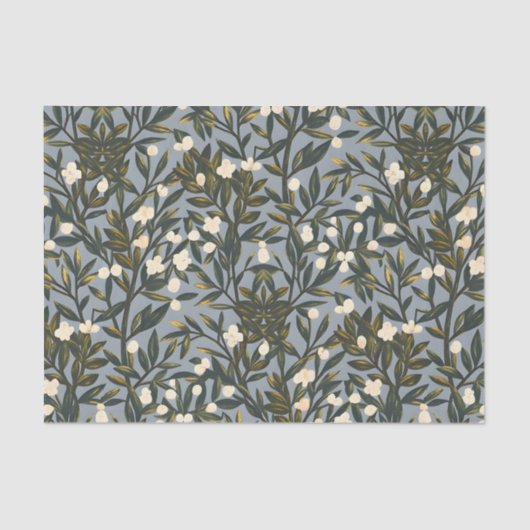 Floral pattern on  dusty blue-gray background 薄葉紙 (正面)