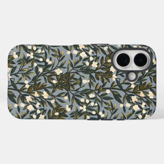 Floral pattern on  dusty blue-gray background Case-Mate iPhoneケース (裏面 (横))