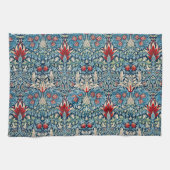 Floral pattern on green leaves blue background キッチンタオル (横)