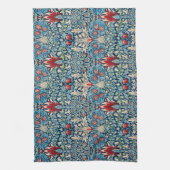 Floral pattern on green leaves blue background キッチンタオル (縦)