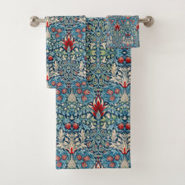 Floral pattern on green leaves blue background バスタオルセット