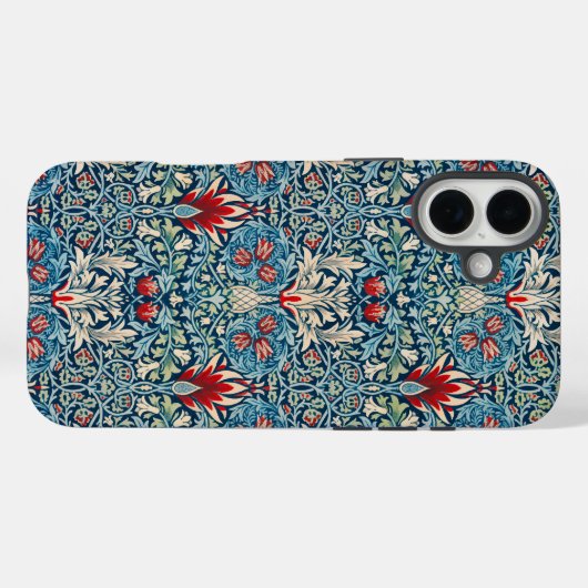 Floral pattern on green leaves blue background Case-Mate iPhoneケース (裏面 (横))