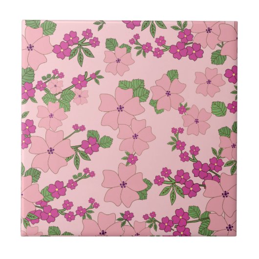 Floral pattern, pastel violet and pink, タイル (正面)