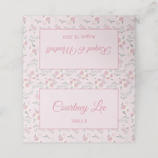 Floral Pattern Pink Folded Place Card プレイスカード (外部開封)