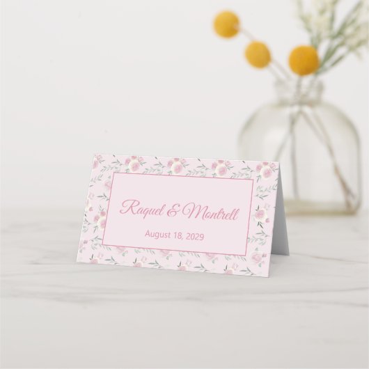 Floral Pattern Pink Folded Place Card プレイスカード (裏面)