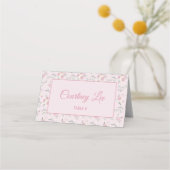 Floral Pattern Pink Folded Place Card プレイスカード (正面)