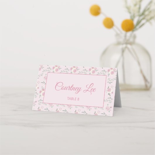 Floral Pattern Pink Folded Place Card プレイスカード (正面)