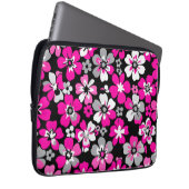 Floral Pattern Pink Grey White Black  ラップトップスリーブ (正面右)