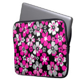 Floral Pattern Pink Grey White Black  ラップトップスリーブ (正面左)