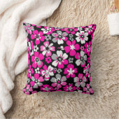 Floral Pattern Pink Grey White Black Cushion クッション (ブランケット)