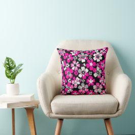 Floral Pattern Pink Grey White Black Cushion クッション
