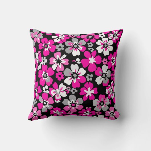 Floral Pattern Pink Grey White Black Cushion クッション (裏面)
