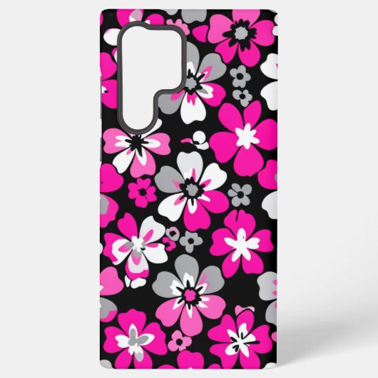 Floral Pattern Pink Grey White Black  Samsung Galaxyケース (裏面)