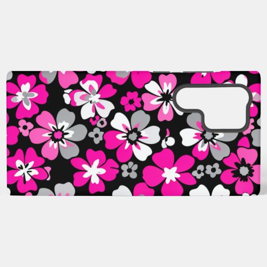 Floral Pattern Pink Grey White Black  Samsung Galaxyケース (裏面横)