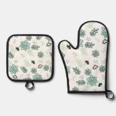 Floral Pattern Potholder Set  Quilted Oven Mitt  鍋つかみ&鍋敷きセット (正面)