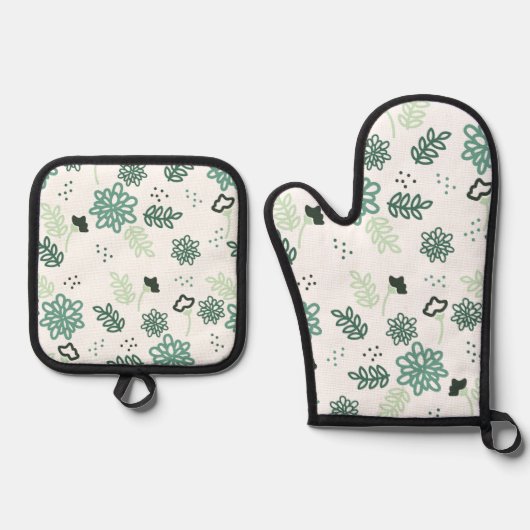 Floral Pattern Potholder Set  Quilted Oven Mitt  鍋つかみ&鍋敷きセット (正面)