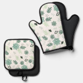 Floral Pattern Potholder Set  Quilted Oven Mitt  鍋つかみ&鍋敷きセット (正面/裏面)
