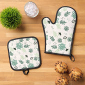 Floral Pattern Potholder Set  Quilted Oven Mitt  鍋つかみ&鍋敷きセット (トップダウン)