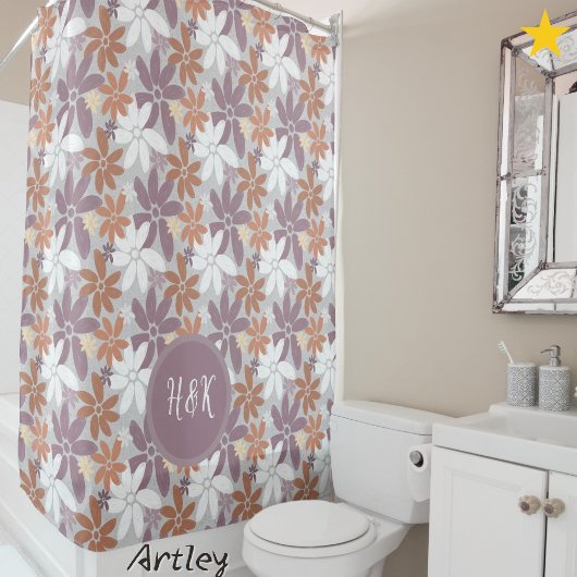 Floral Pattern Sapphic Lesbian Flag Monogram  シャワーカーテン