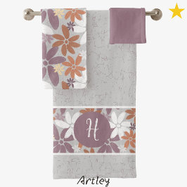 Floral Pattern Sapphic Lesbian Flag Monogram   バスタオルセット