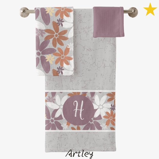 Floral Pattern Sapphic Lesbian Flag Monogram   バスタオルセット