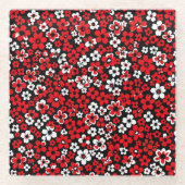Floral Pattern White and Red Coaster ガラスコースター (正面)