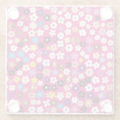 Floral Pattern White Pink Yellow ガラスコースター (裏面)
