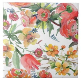 Floral Pattern Wildflowers Yellow Pink Green White タイル