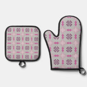 floral pattern with purple and pink 鍋つかみ&鍋敷きセット (正面)