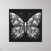Floral Patterned Butterfly in White Ink Design キャンバスプリント (正面)