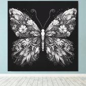 Floral Patterned Butterfly in White Ink Design キャンバスプリント (インサイチュ (ウッドフロア))