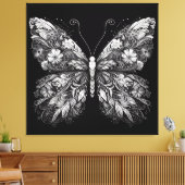 Floral Patterned Butterfly in White Ink Design キャンバスプリント (インサイチュ (リビング))
