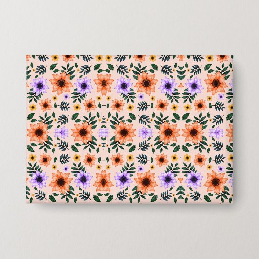 Floral-patterned envelope with vibrant orange  缶バッジ (正面)