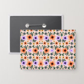 Floral-patterned envelope with vibrant orange  缶バッジ (正面/裏面)